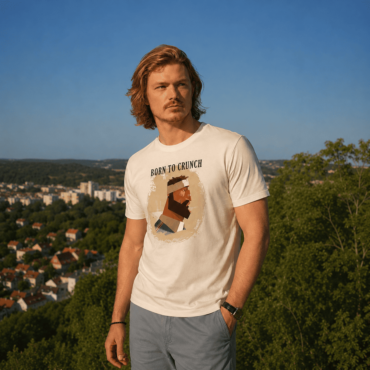 T-shirt rugby Born to Crunch coton bio porté en extérieur