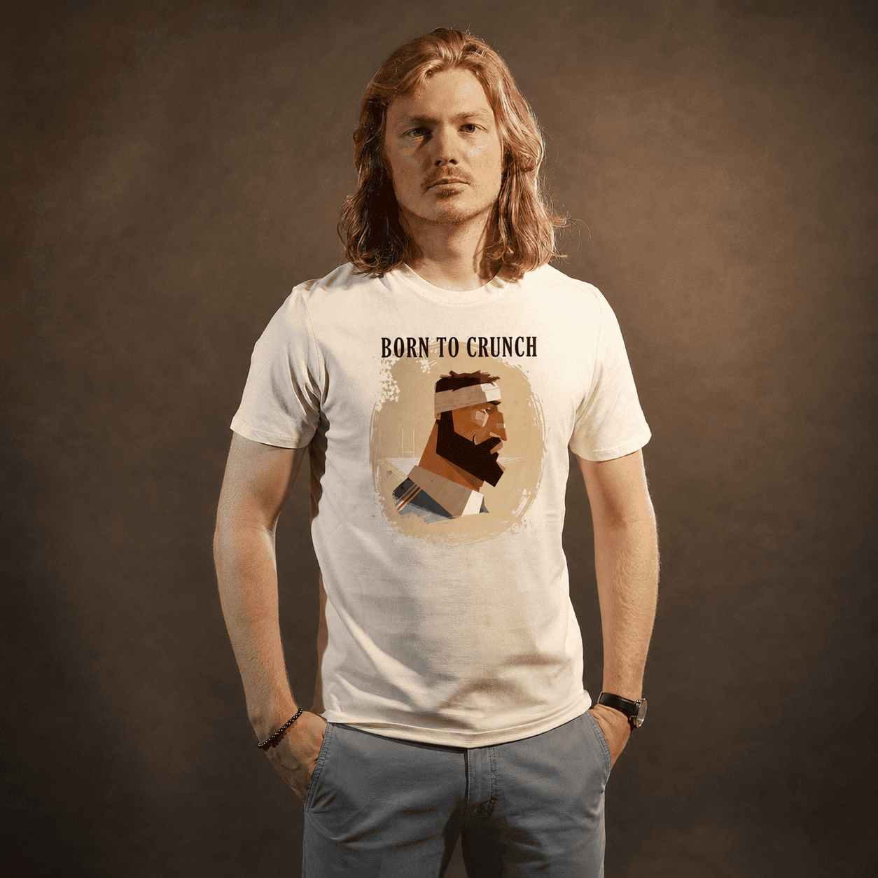 T-shirt rugby Born to Crunch illustration joueur barbu