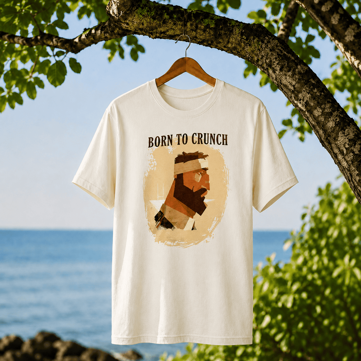 T-shirt rugby Born to Crunch coton bio écru sur cintre