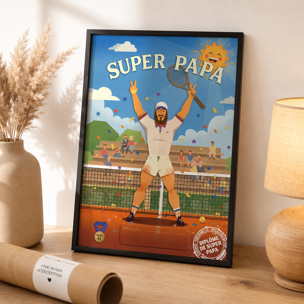 Affiche Diplôme de Super Papa Tennis – Cadeau Fête des Pères