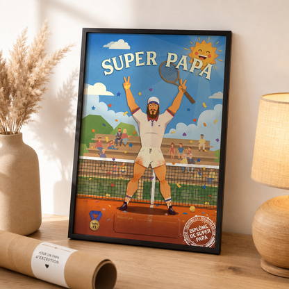 Affiche Diplôme de Super Papa Tennis – Cadeau Fête des Pères