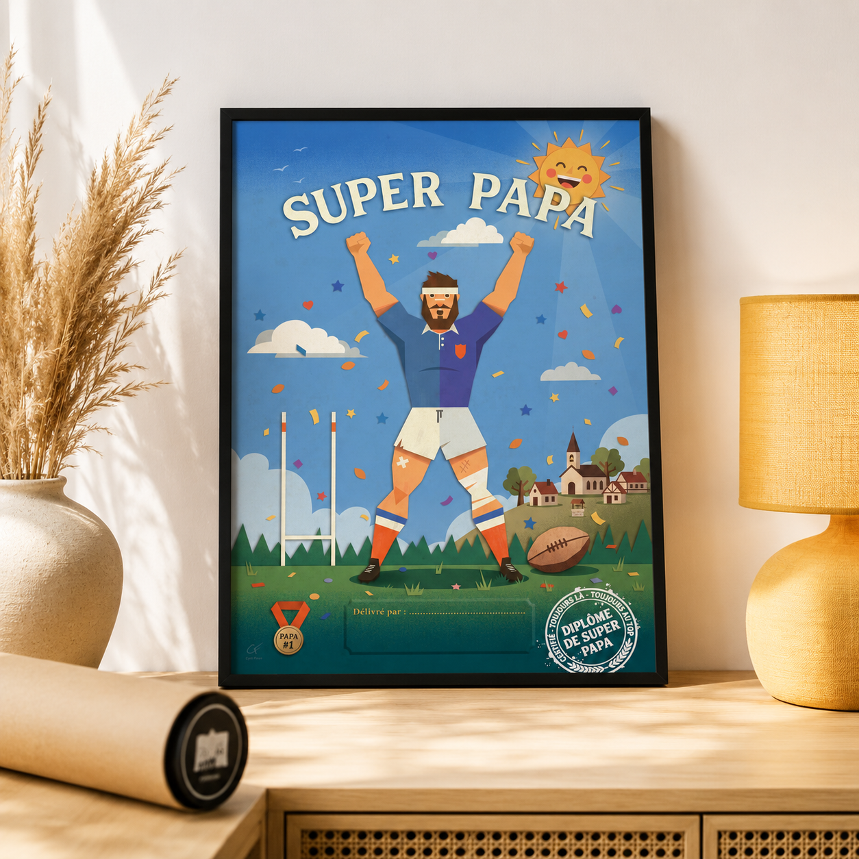 Affiche Rugby « Diplôme de Super Papa »