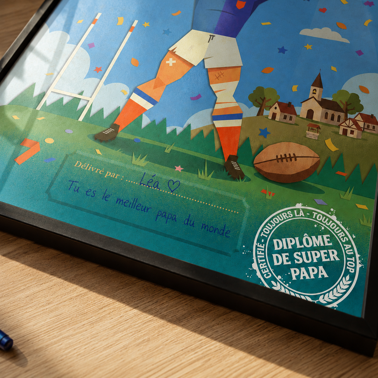 Affiche Rugby « Diplôme de Super Papa »