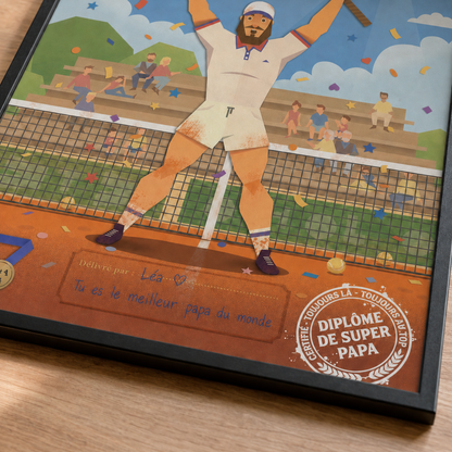 Affiche Diplôme de Super Papa Tennis – Cadeau Fête des Pères