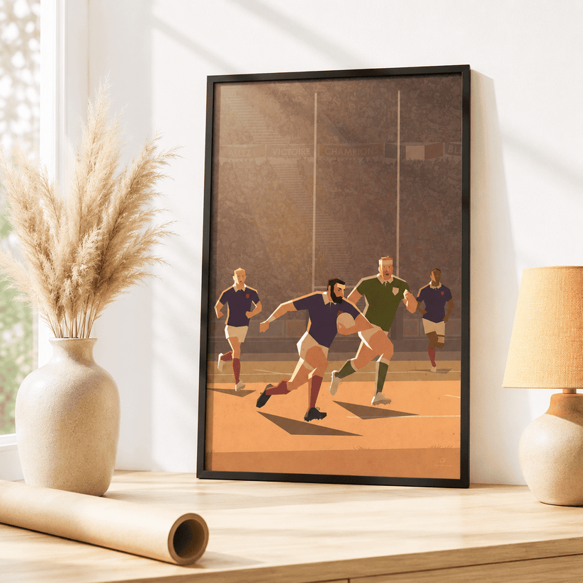 Affiche rugby Droit à l'en-but illustrée par Cyril