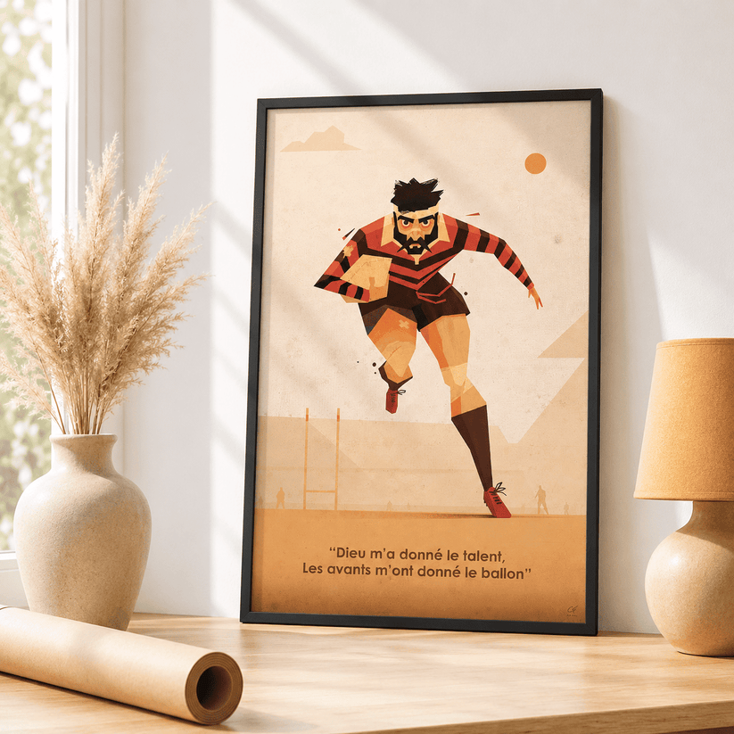 Affiche rugby Toulouse Rouge et Noir illustrée par Cyril