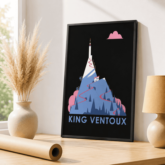 Affiche King Ventoux, Mont Ventoux stylisé en papier découpé, sommet et nuages roses