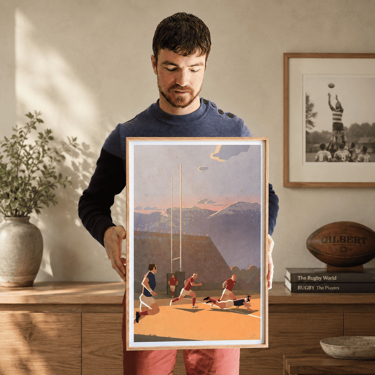 Affiche rugby illustrée — l'essai, moment de gloire sur le terrain
