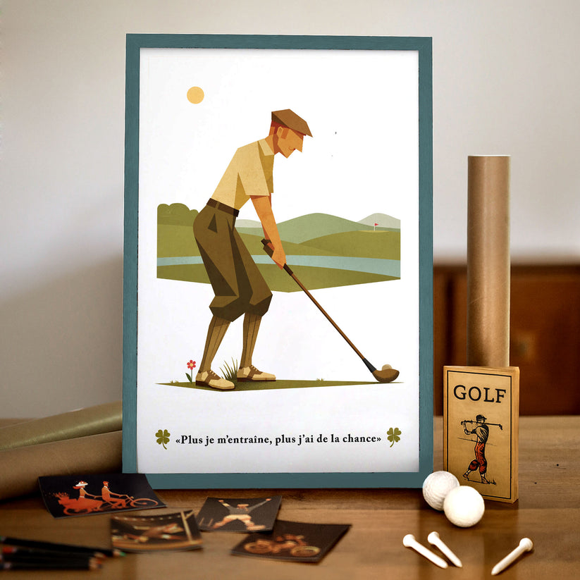 Affiche golf La Chance, idée cadeau fête des pères golfeur