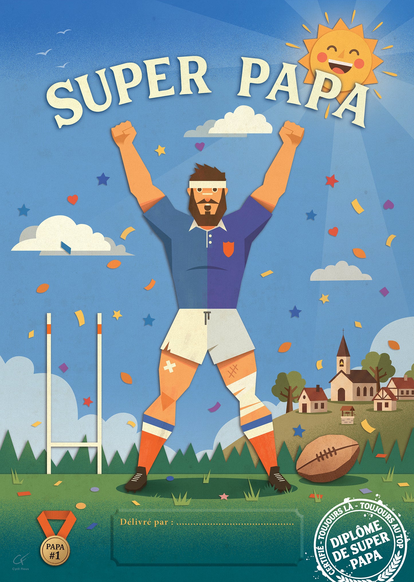Affiche Rugby « Diplôme de Super Papa »