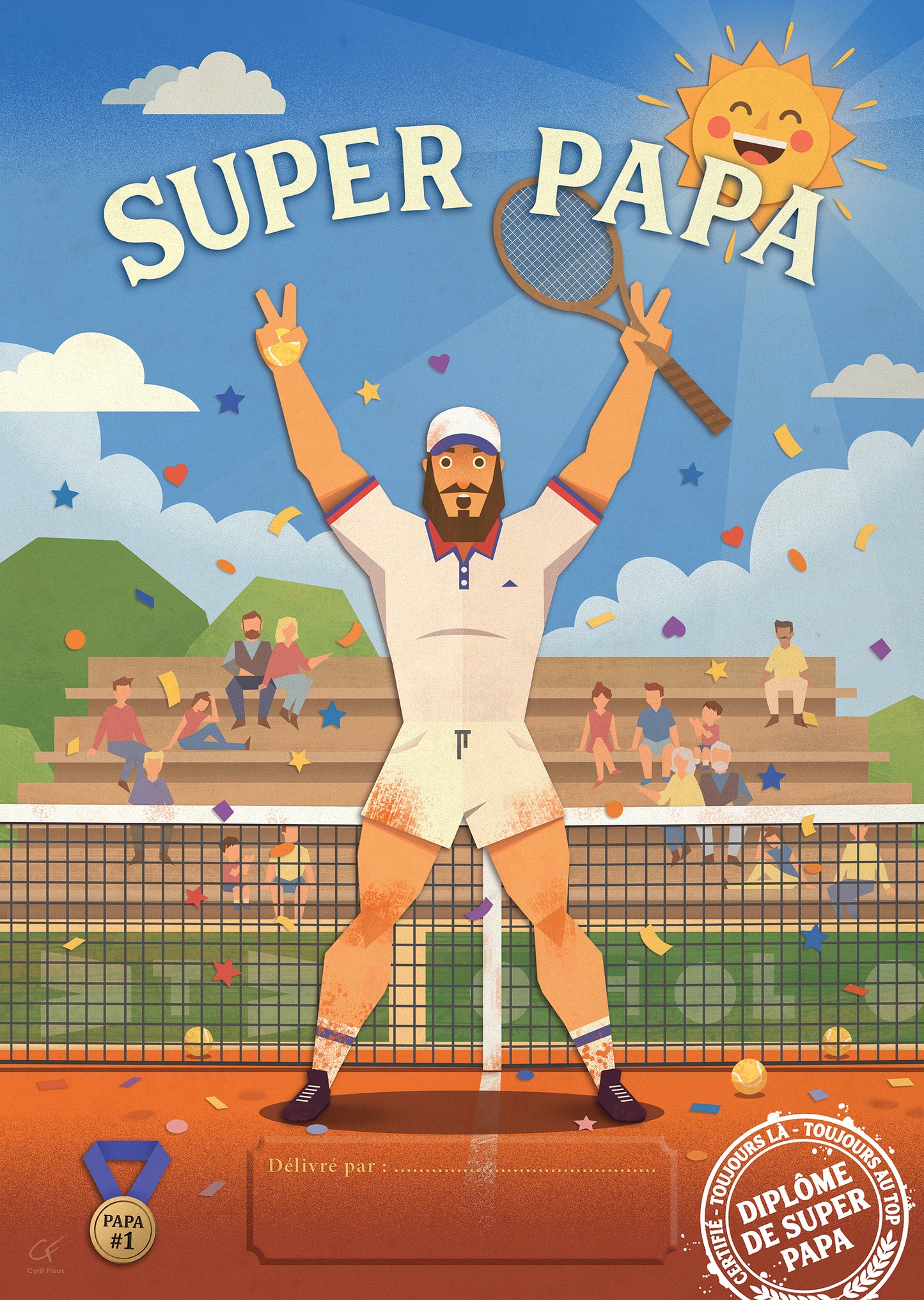Affiche Diplôme de Super Papa Tennis – Cadeau Fête des Pères