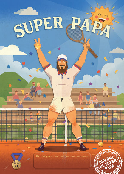 Affiche Diplôme de Super Papa Tennis – Cadeau Fête des Pères