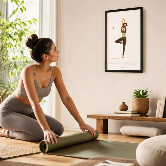 Affiche yoga posture de l'arbre, illustration originale, imprimée en France en situation