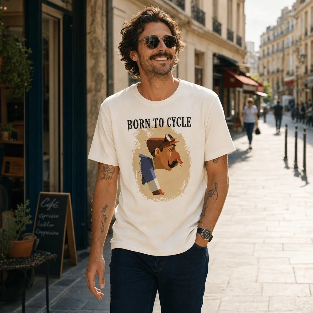 T-shirt « Born to cycle » coton bio en situation
