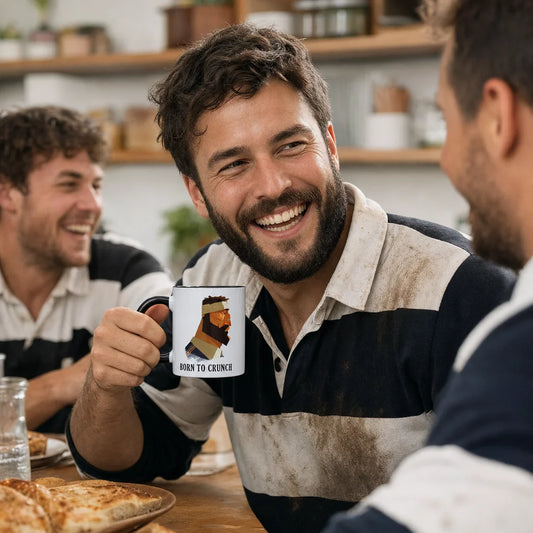 Mug rugby''Born to Crunch'' en situation