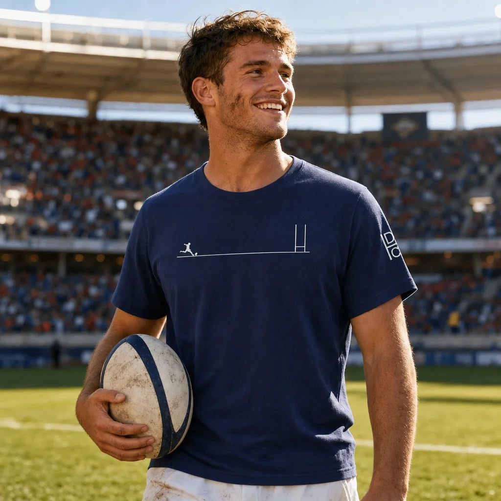 T-shirt rugby Transformation porté dans un stade